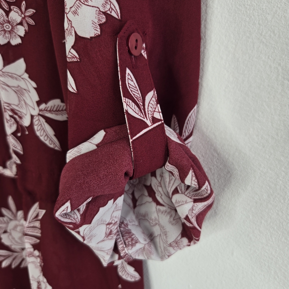 Timing Floral Burgundy Women's Long Tunic Top Size Medium - Picture 9 of 15